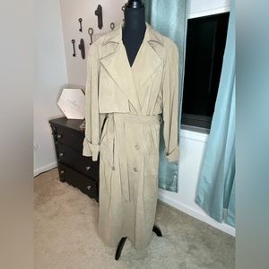 Vintage Double Breasted Trench Coat, Belt, Lined, Shoulder Pads, Made in Belarus